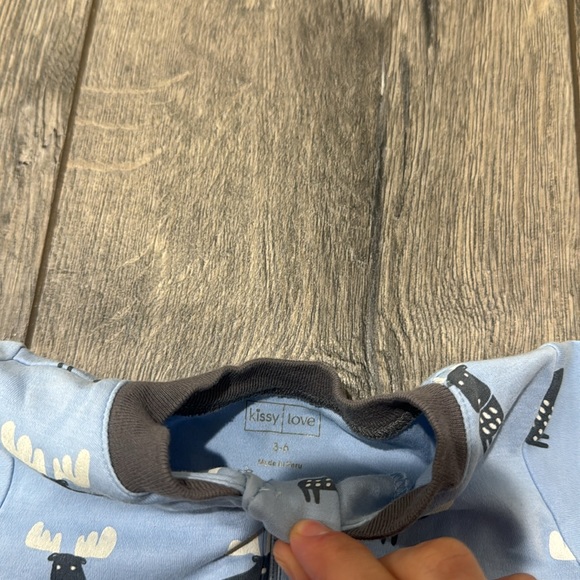 • Kissy Love By Kissy Kissy • Boy's Moose Tracks One Piece Footie Pajamas Blue - Picture 3 of 4